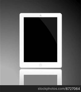 Illustration of the turned off white horizontal computer tablet with reflection - vector