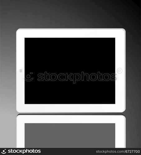 Illustration of the turned off white vertical computer tablet with reflection - vector