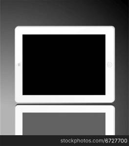 Illustration of the turned off white vertical computer tablet with reflection - vector
