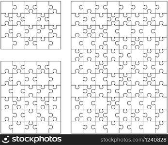 Illustration of three different white puzzles, separate pieces