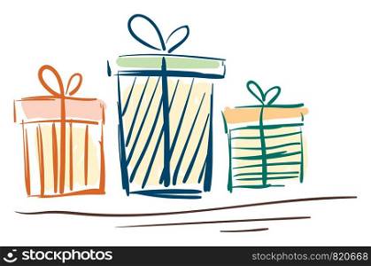 Illustration of three gift boxes vector or color illustration