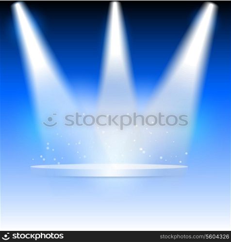Illustration of three spotlights highlighting a blank podium