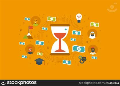 Illustration of Time and Money with people flat design concept with icons elements