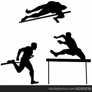 Illustration of track and field runner silhouette set on isolated white background done in retro style. . Track and Field