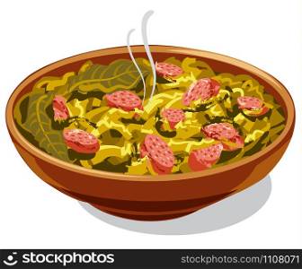 illustration of traditional dish bigos, stew cabbage with sausages. traditional dish bigos