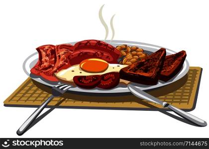 illustration of traditional english breakfast with fried eggs and bacon. traditional english breakfast