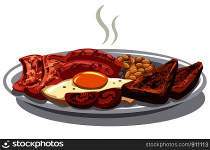 illustration of traditional english breakfast with fried eggs and bacon. traditional english breakfast