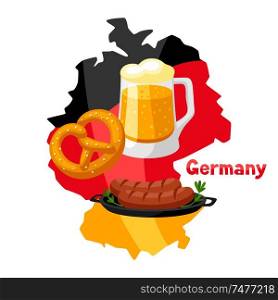 Illustration of traditional German food on map of Germany.. Illustration of German food on map of Germany.