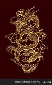 Illustration of Traditional Golden Chinese Dragon. Vector illustration.