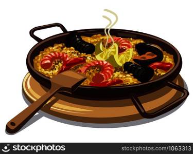 illustration of traditional spanish food paella on oan. spanish food paella
