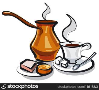 illustration of traditional turkish coffee with sweets. traditional turkish coffee