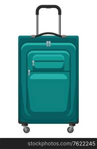 Illustration of travel textile suitcase with wheels. Icon or image for tourism and shops.. Illustration of travel textile suitcase with wheels.