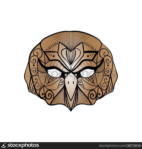 Illustration of tribal brown owl portrait isolated on white background