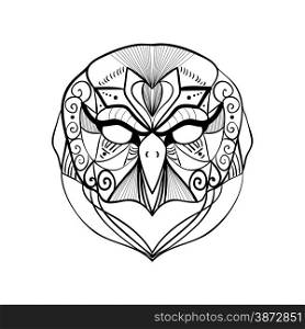 Illustration of tribal geometric owl bird portrait isolated on white background