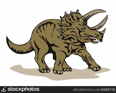 Illustration of triceratop dinosaur standing set on isolated white background done in retro style. . Triceratop Dinosaur