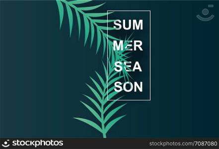 illustration of Tropical palm leaves and nature plants.Design Paper cut and craft Origami Hawaiian style summertime space for text.Graphic dark green summer season floral background.frame.vector EPS10