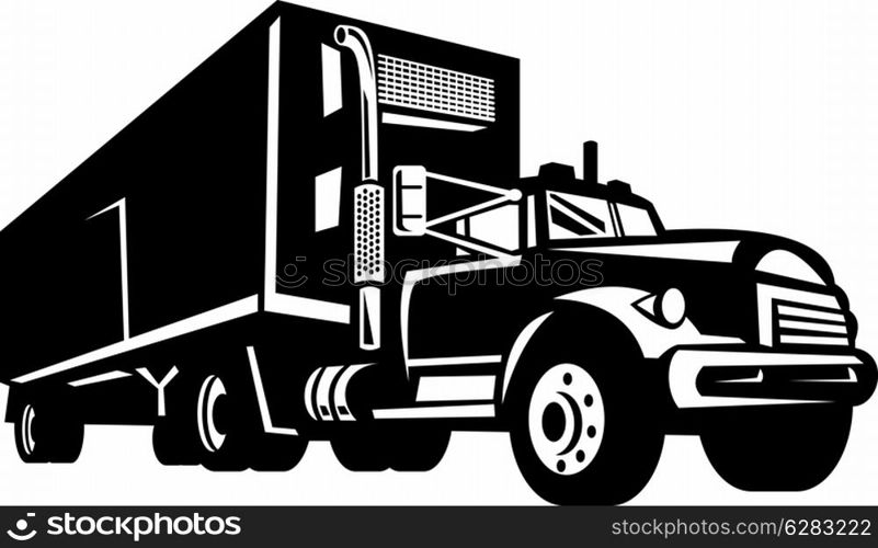 illustration of truck with container van trailer isolated on white. truck with container van trailer