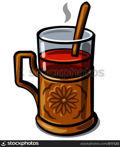 illustration of turkish traditional tea with glass-holder. tea with glass-holder