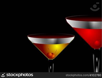 Illustration of two different cocktail on a black background