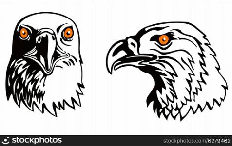 Illustration of two eagle heads front and side view isolated on white background done in retro style. . Eagle Head
