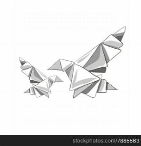 Illustration of two origami painted bird