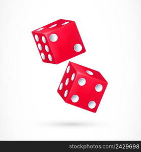Illustration of two red dice with white dots. Casino, gambling, fortune. Playing concept. Design element for banners, posters, leaflets and brochures.