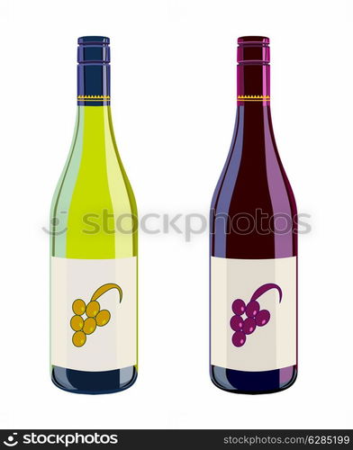 Illustration of two wine bottles done in retro style isolated on a white background.