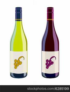 Illustration of two wine bottles done in retro style isolated on a white background.