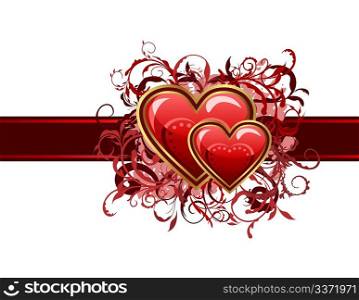 Illustration of Valentine&acute;s grunge card with hearts - vector