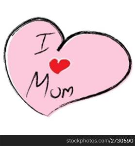 illustration of vector heart with love you mom text
