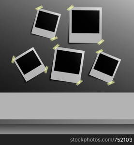 Illustration of vector Instant photo. Blank vintage photo frame mockup on a light background. Photorealistic .