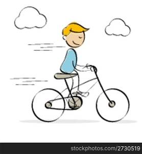 illustration of vector kid riding bicycle on an isolated background