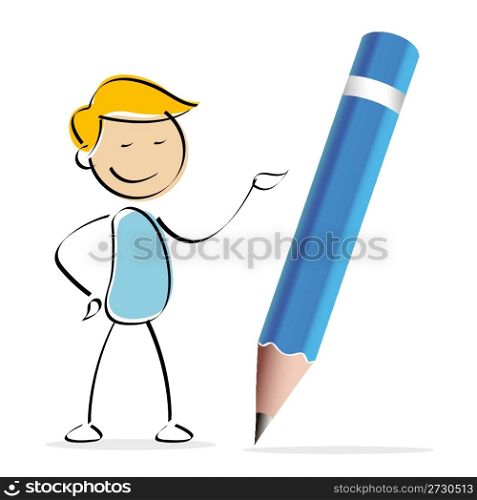 illustration of vector kid standing with pencil on an isolated background