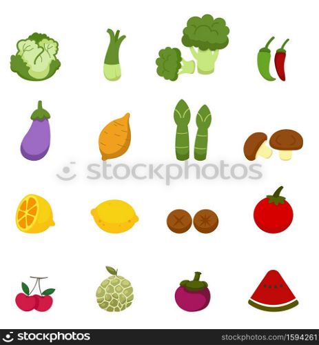 Illustration of vegetables and fruits icons