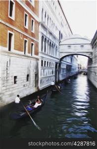illustration of Venetian canal. Italy.