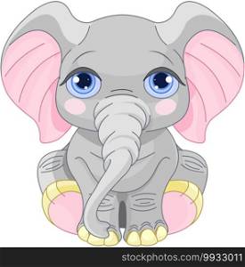 Illustration of very cute smiling baby elephant