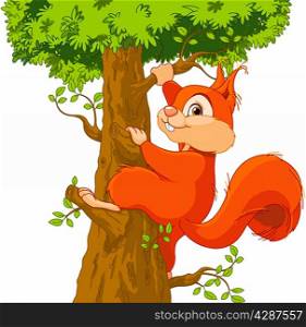 Illustration of very cute squirrel climbs a tree