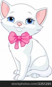 Illustration of Very Cute white Cat with pink bow