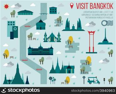Illustration of Visit Bangkok Travel Map Concept