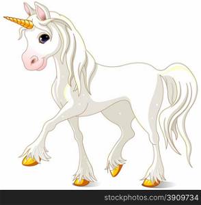 Illustration of walking beautiful white unicorn