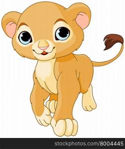 Illustration of walking cute young lion