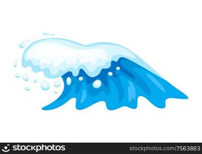 Illustration of wave with sea foam. Ocean, river or water splash.. Illustration of wave with sea foam.