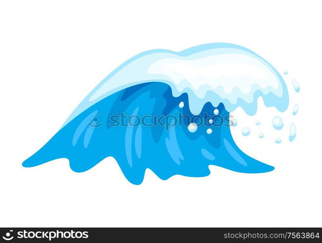 Illustration of wave with sea foam. Ocean, river or water splash.. Illustration of wave with sea foam.