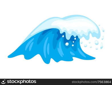 Illustration of wave with sea foam. Ocean, river or water splash.. Illustration of wave with sea foam.