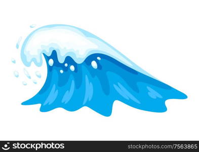 Illustration of wave with sea foam. Ocean, river or water splash.. Illustration of wave with sea foam.