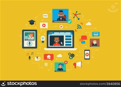 Illustration of webinar flat design concept with icons elements