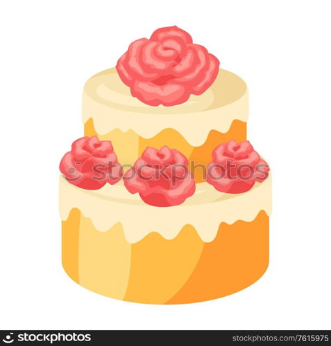 Illustration of wedding cake. Marriage sweet dessert.. Illustration of wedding cake.