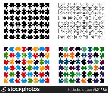 Illustration of white, black and colorful puzzles, separate pieces