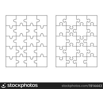 Illustration of white puzzles, separate isolated parts