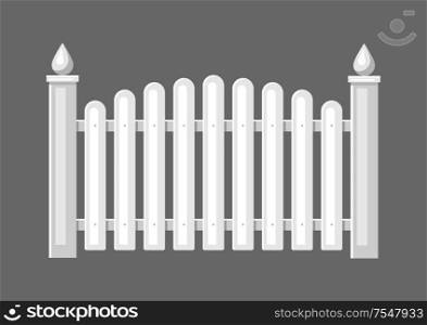 Illustration of white wooden fence. Garden, field or yard hedge section.. Illustration of white wooden fence.